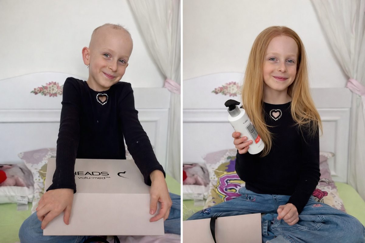 Young HEADS client before and with her made-to-measure kids human hair wig, Philippines