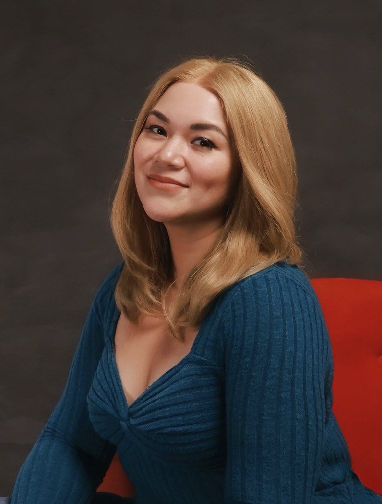 Blonde human hair wig studio portrait