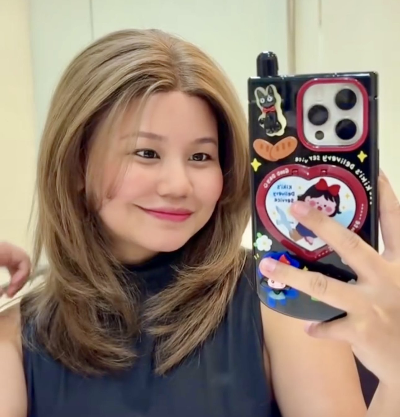 Ash brown layered lob wig with a fresh salon blowout