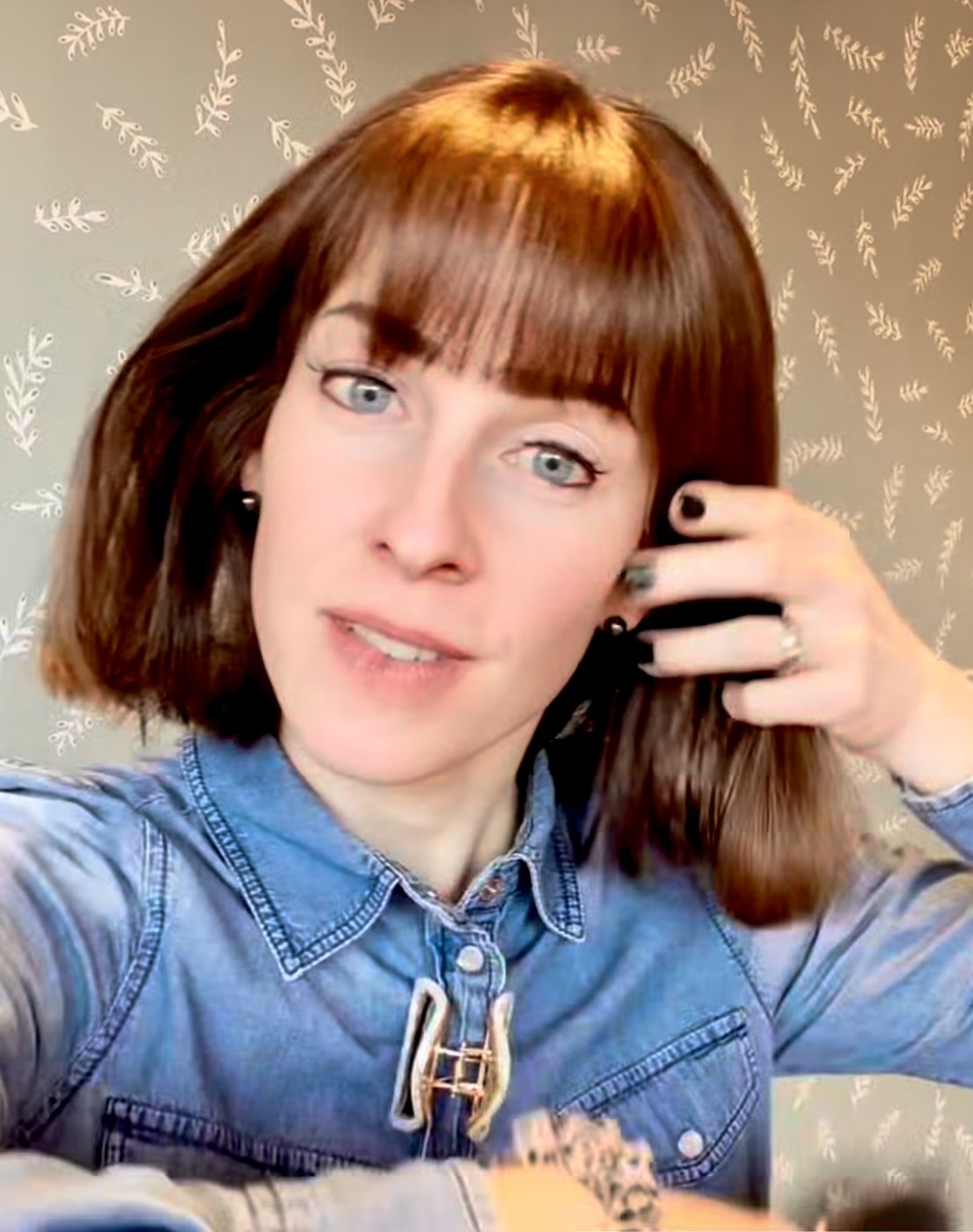Finished chestnut bob wig with bangs, styled in under a minute